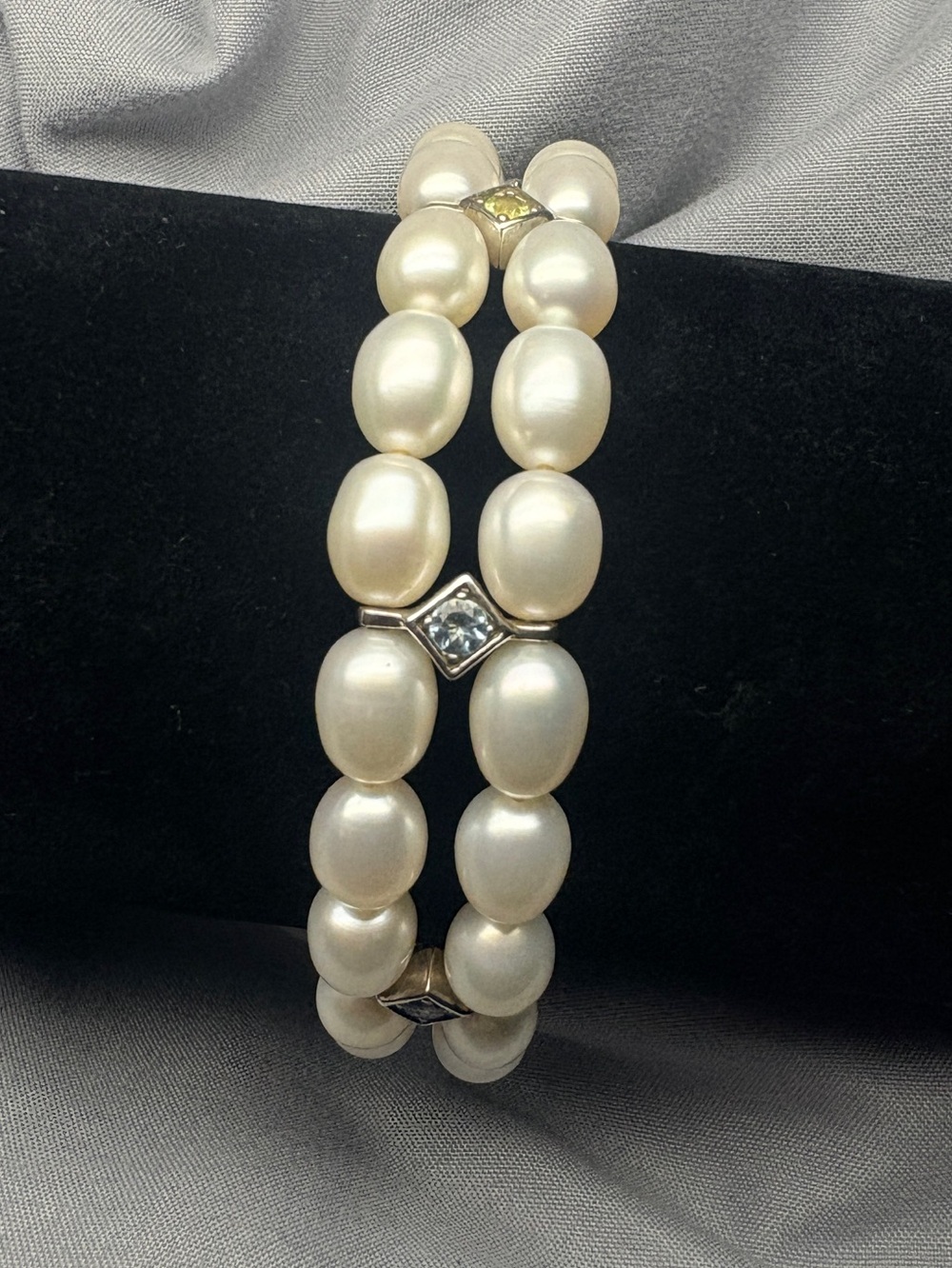 Double Strand Pearl Bracelet Genuine Gemstone Spacers 925 Sterling Silver